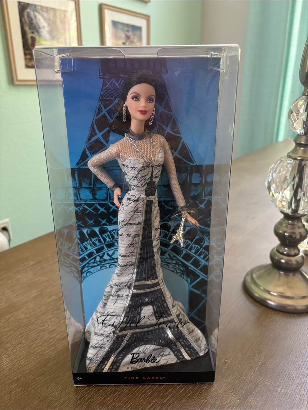 NIB. Collector’s Barbie Pink Label Black & White Eiffel Paris Gown Doll